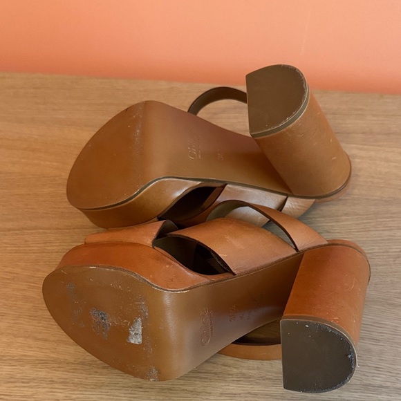 Chloe Tan Leather Platform Sandals - Picture 4 of 7